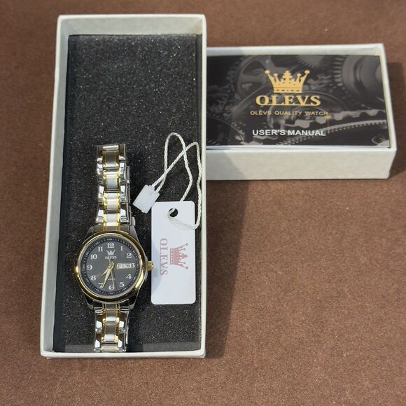 OLEVS Women’s Quartz Watch Black Dial Two-Tone Stainless Steel Date Day 5567L - Picture 11 of 12